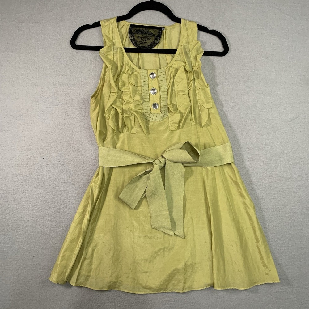 Couture 2009 Sleeveless Blouse Size XS Ruffled Wrap Belt Gold